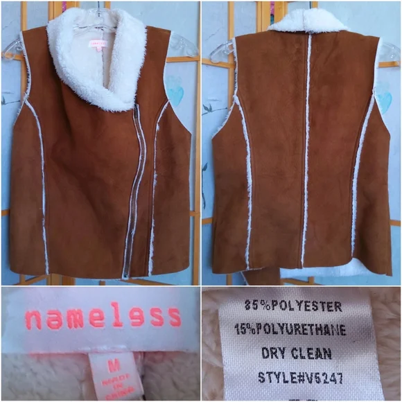 Faux leather fur lined Zip-up vest Jacket by Nameless size Medium (NWOTS) - Picture 7 of 10